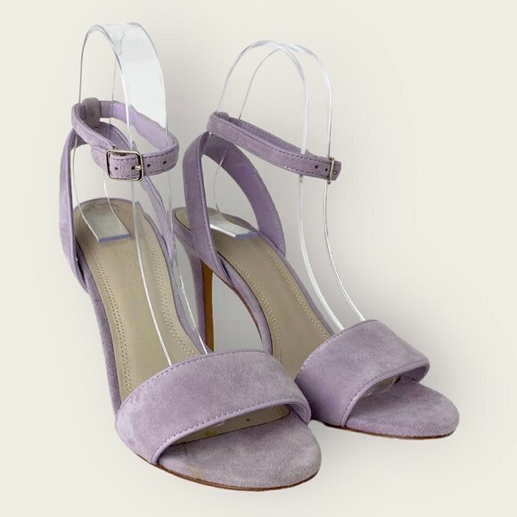Sandro Paris Nina Lavender Suede Heeled Ankle Strap Sandals - Picture 1 of 13